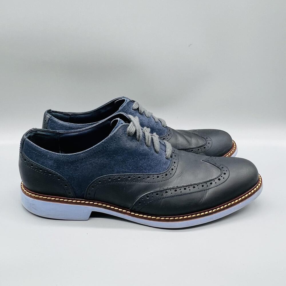 Cole Haan Shoes Mens 10.5 Blue Leather Wingtip Oxford Dress Brogue Two Tone